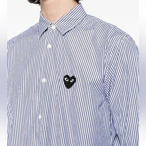 Comme Des Garcons Play Men's Striped Black Heart Button Down Shirt Sz L